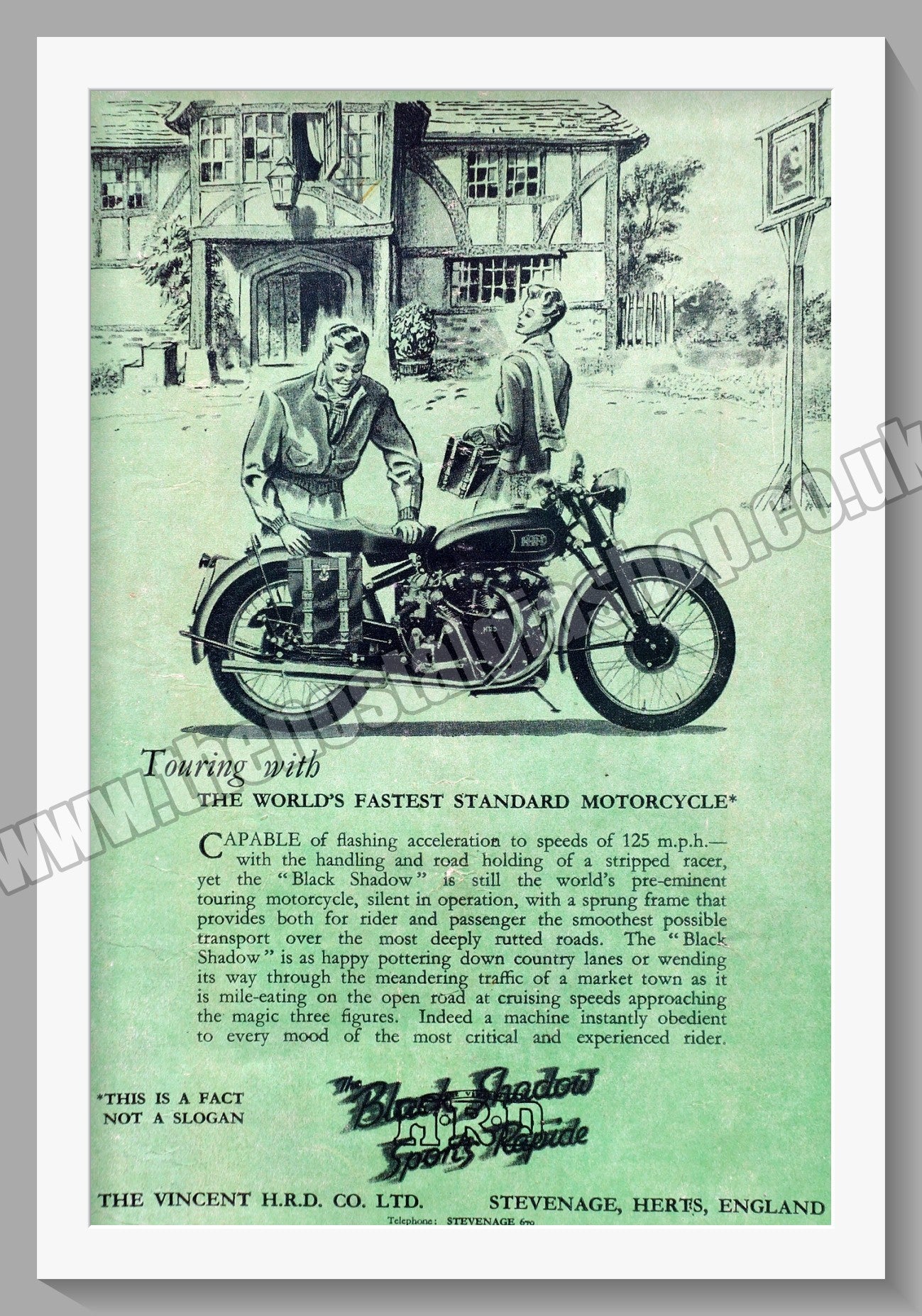 Vincent H.R.D. Rapide Motorcycle. Vintage Advert 1949 (ref AD58368)