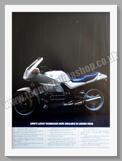 BMW K100RS Motorcycle. 1990 Original Double Advert (ref AD58393)