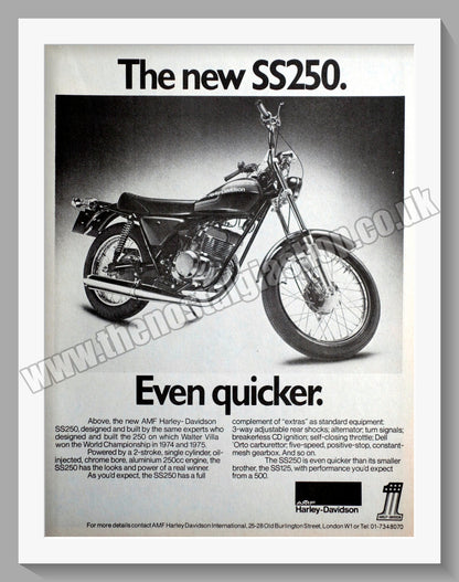 Harley Davidson SS125 & SS250 Motorcycles. Original Double Advert 1976 (ref AD58409)