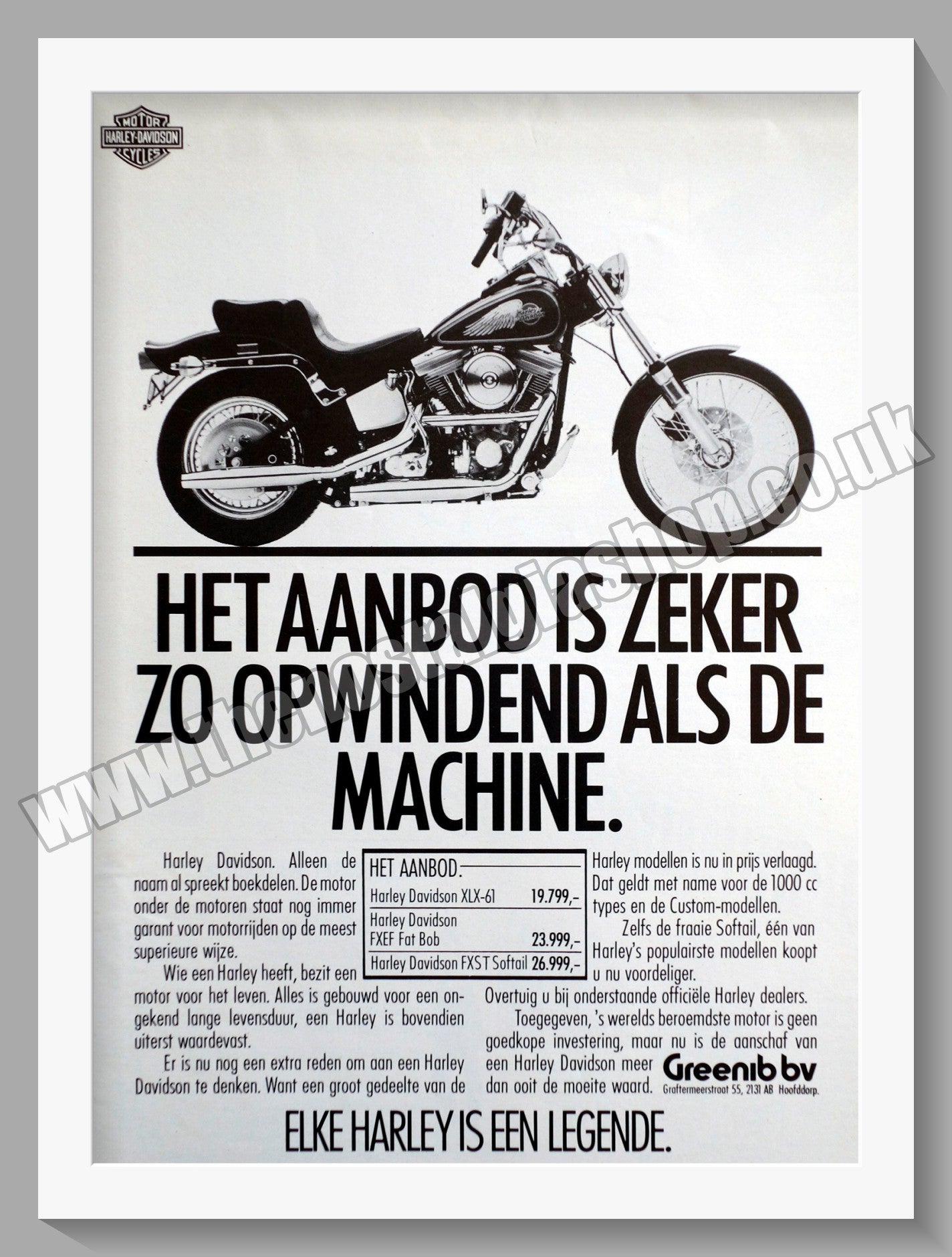 Harley Davidson Motorcycles. Original Dutch Advert 1985 (ref AD58450)