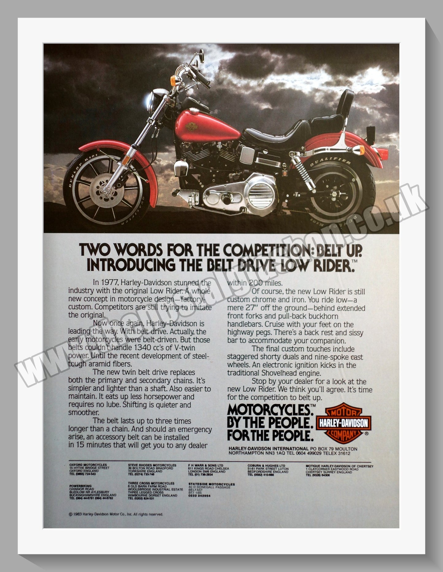 Harley Davidson Low Rider Motorcycles. Original Advert 1983 (ref AD58451)