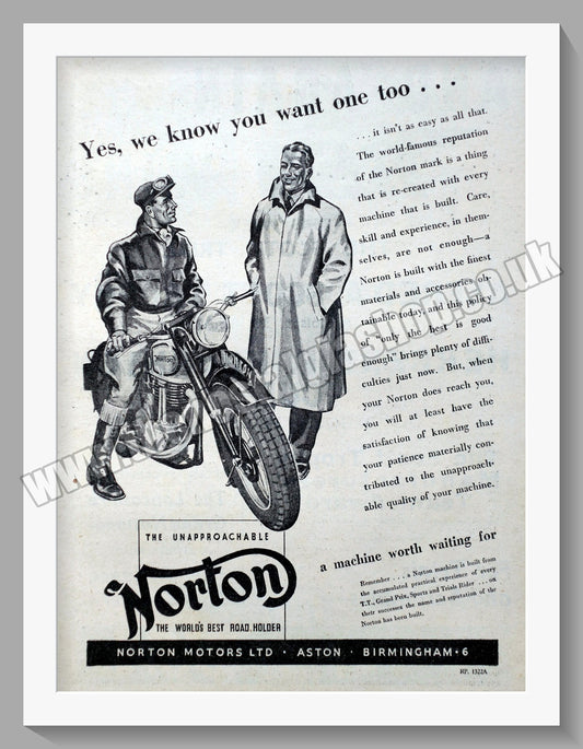 Norton Motorcycles. Original Advert 1946  (ref AD58464)