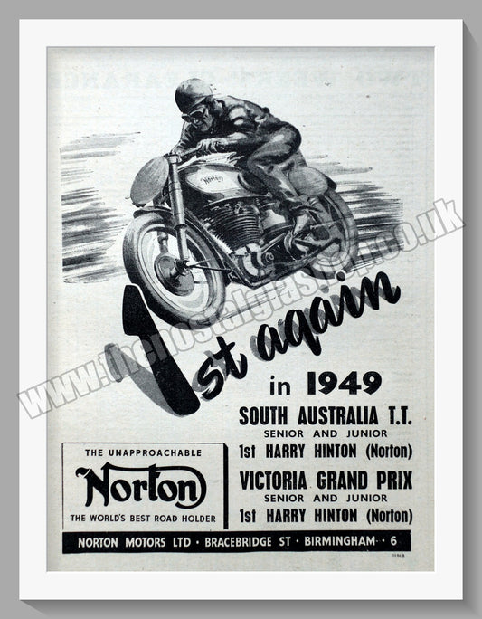 Norton Motorcycles Wins South Australia. Original Advert 1949  (ref AD58466)