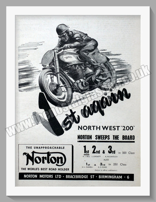 Norton Motorcycles Wins North West 200. Original Advert 1949  (ref AD58468)