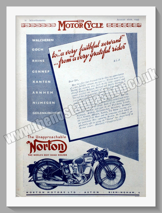 Norton Motorcycles. Original Advert 1945  (ref AD58482)