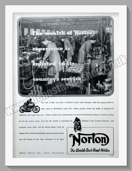 Norton Motorcycles. Wartime. Original Advert 1940  (ref AD58490)
