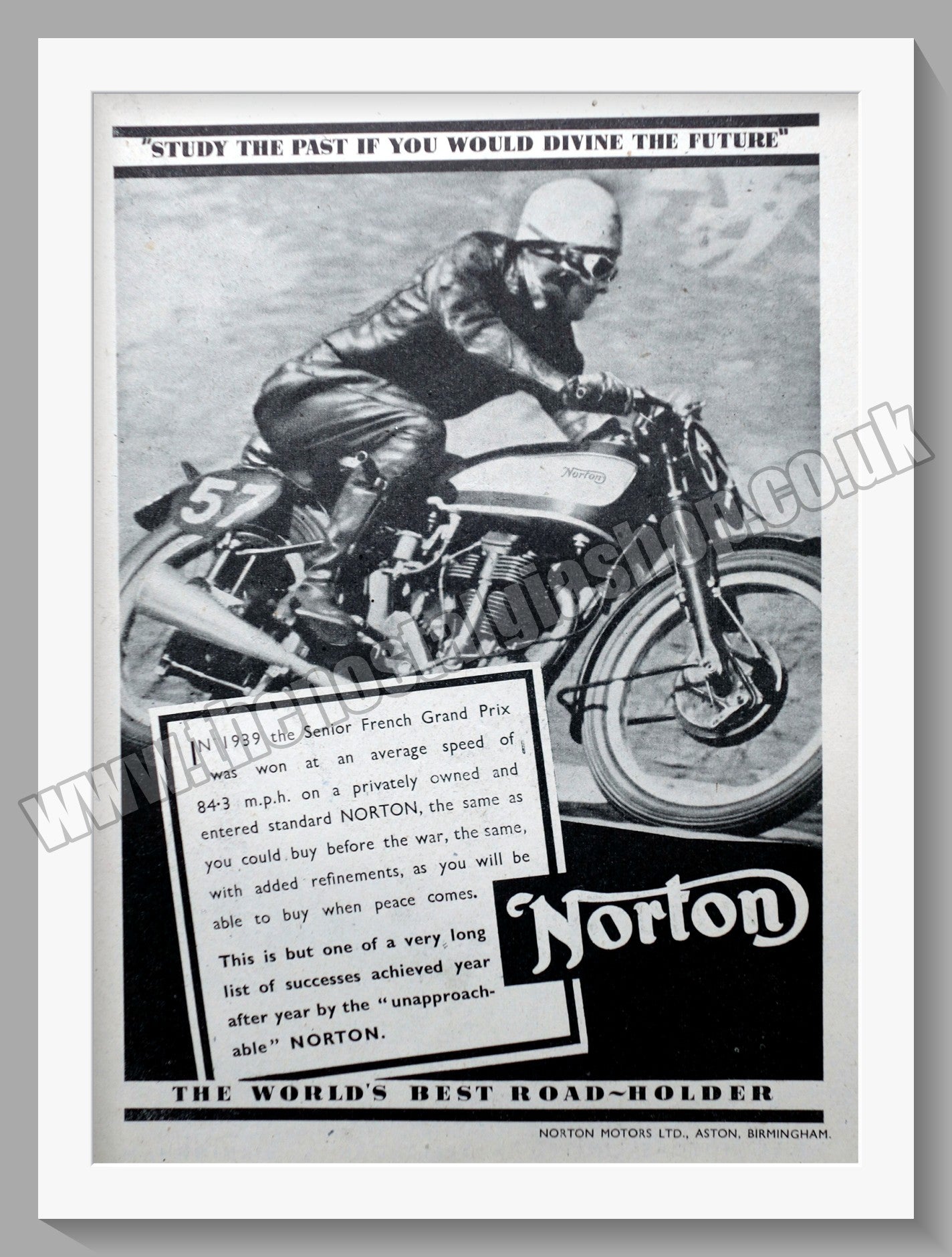 Norton Motorcycles. Road Racing. Original Advert 1942  (ref AD58492)