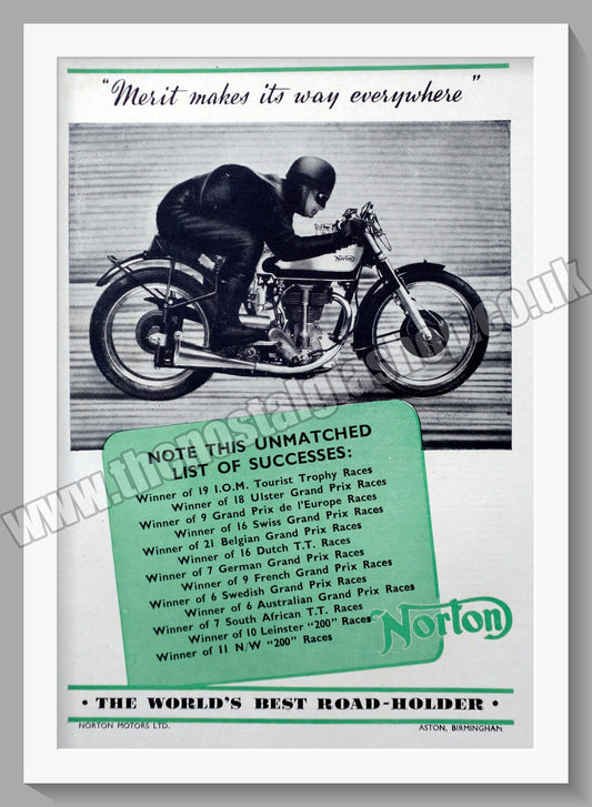 Norton Motorcycles. Race Victories. Original Advert 1942  (ref AD58495)