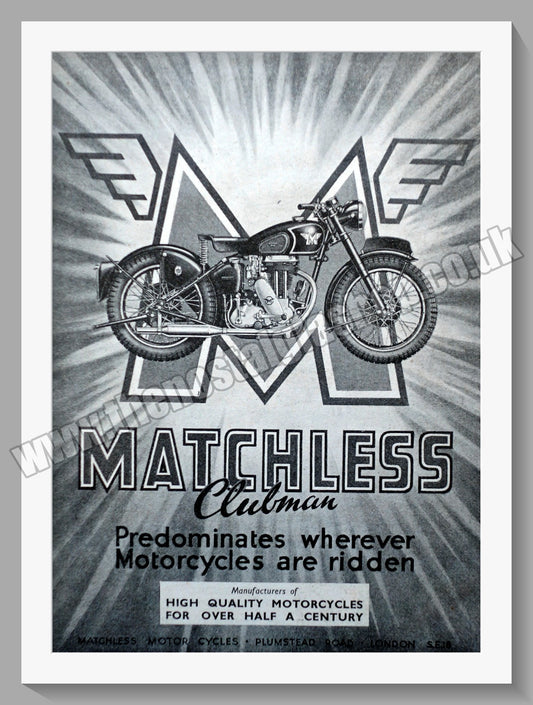 Matchless Clubman Motorcycle. 1948 Original Advert. (ref AD58553)