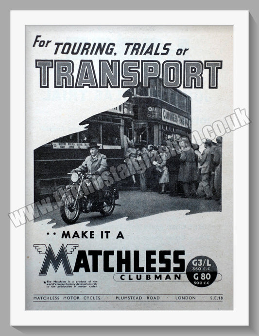 Matchless Motorcycles. 1946 Original Advert. (ref AD58556)