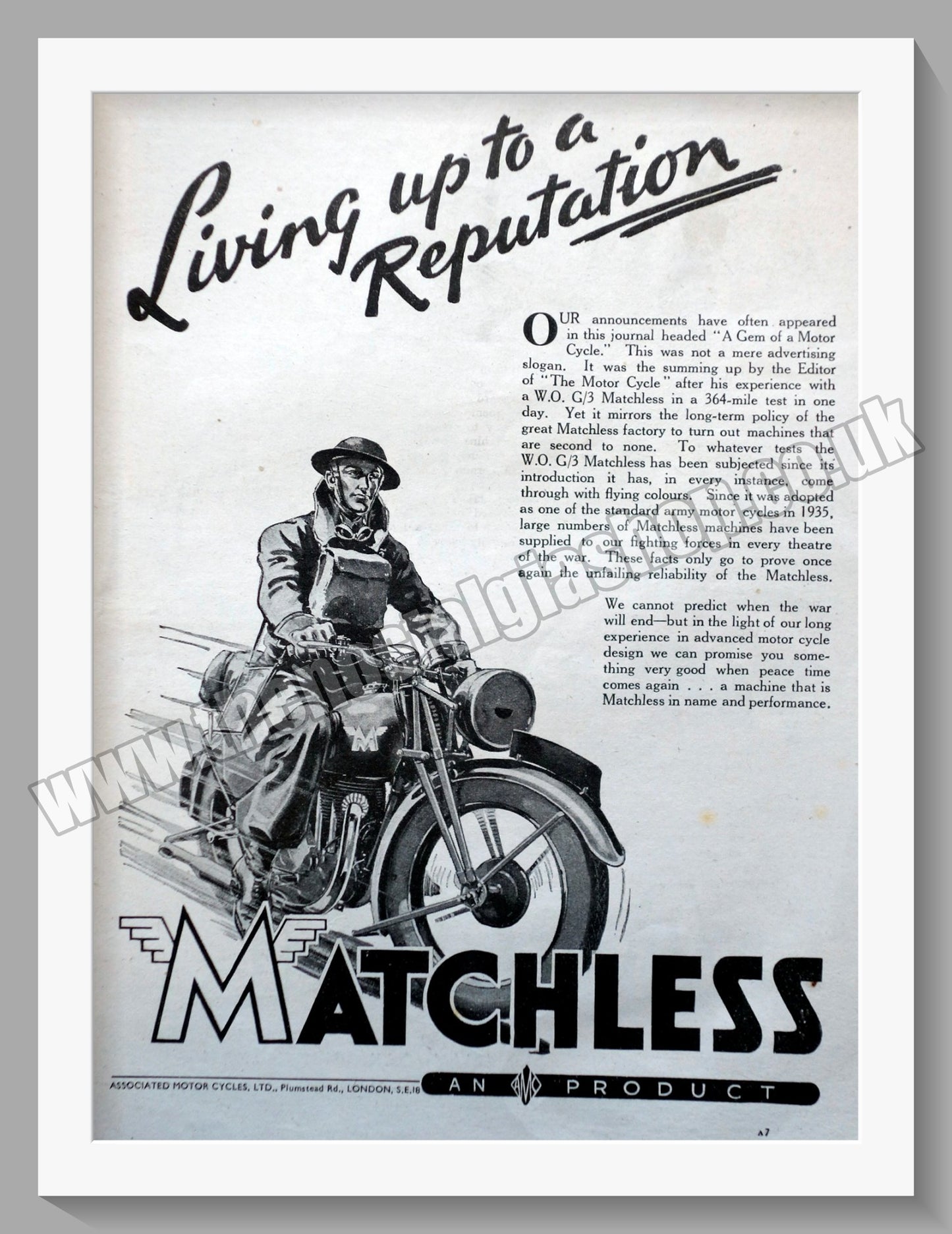Matchless Motorcycles. 1940 Original Advert. (ref AD58562)