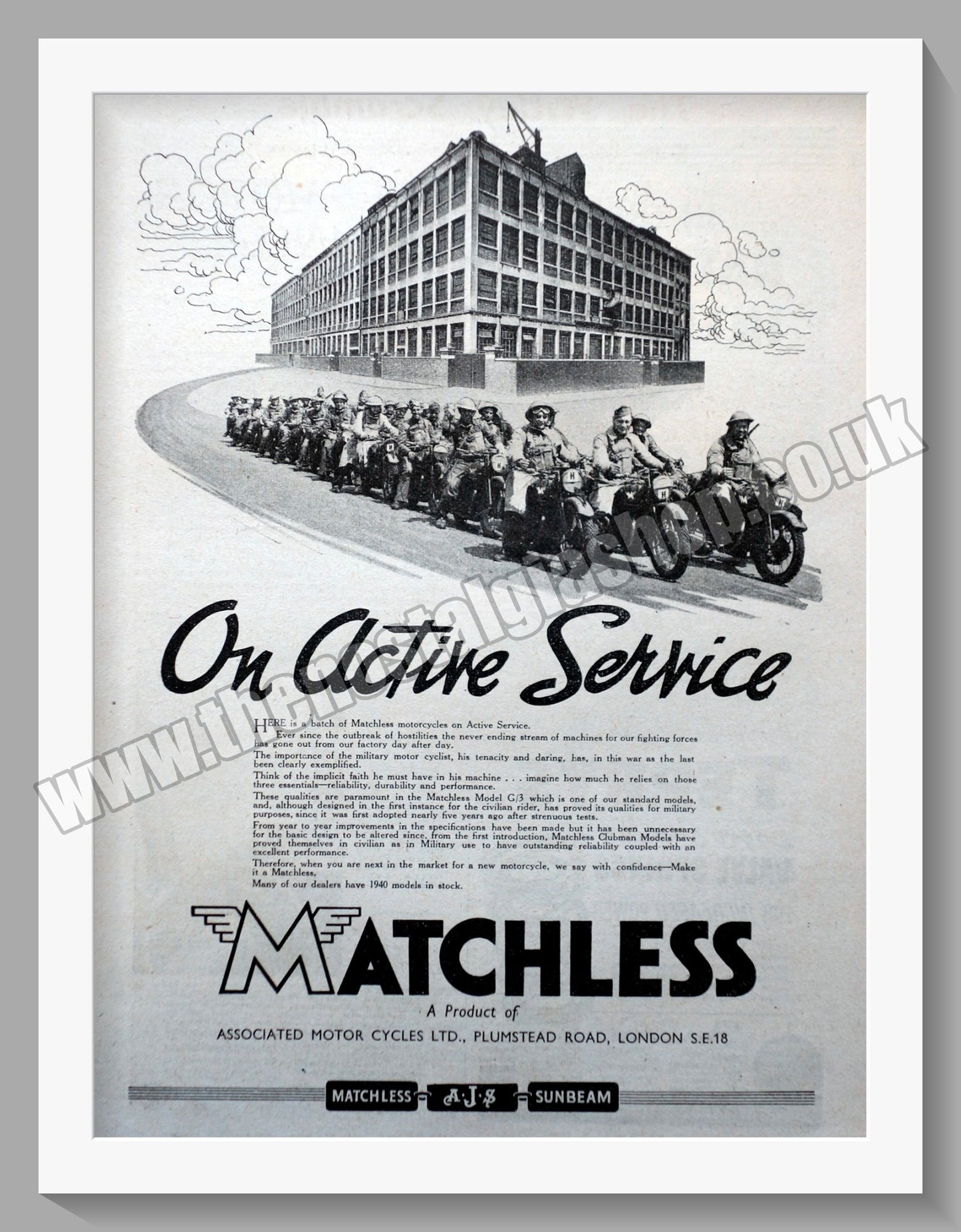 Matchless Motorcycles On Active Service. 1940 Original Advert. (ref AD58563)