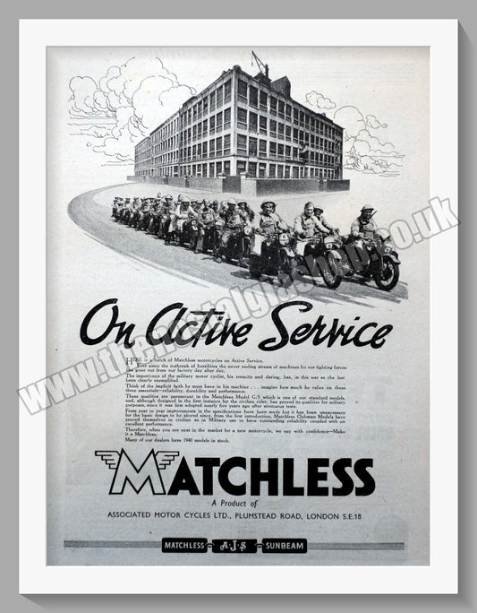 Matchless Motorcycles On Active Service. 1940 Original Advert. (ref AD58563)
