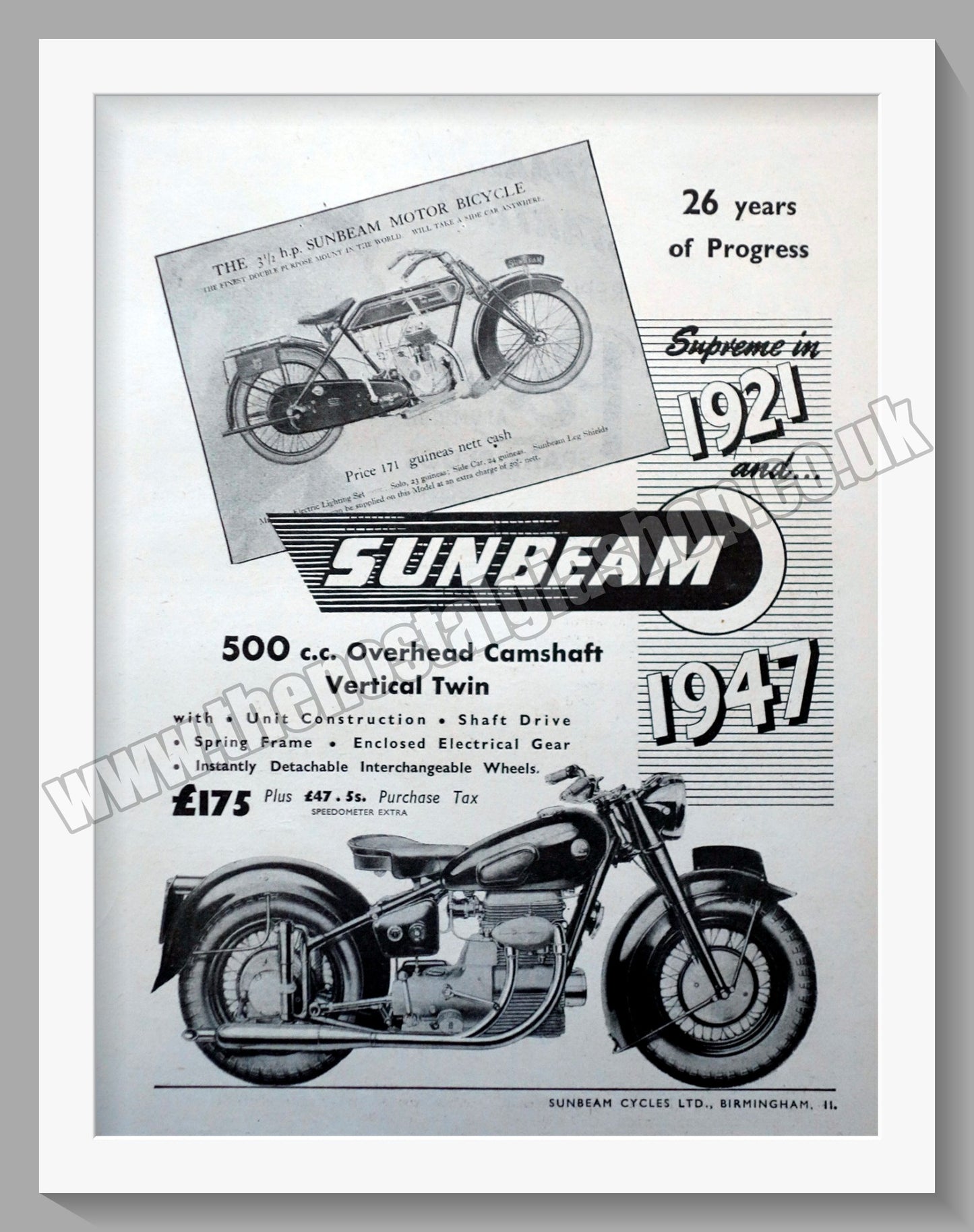 Sunbeam Motorcycles. 1947 Original Advert. (ref AD58577)