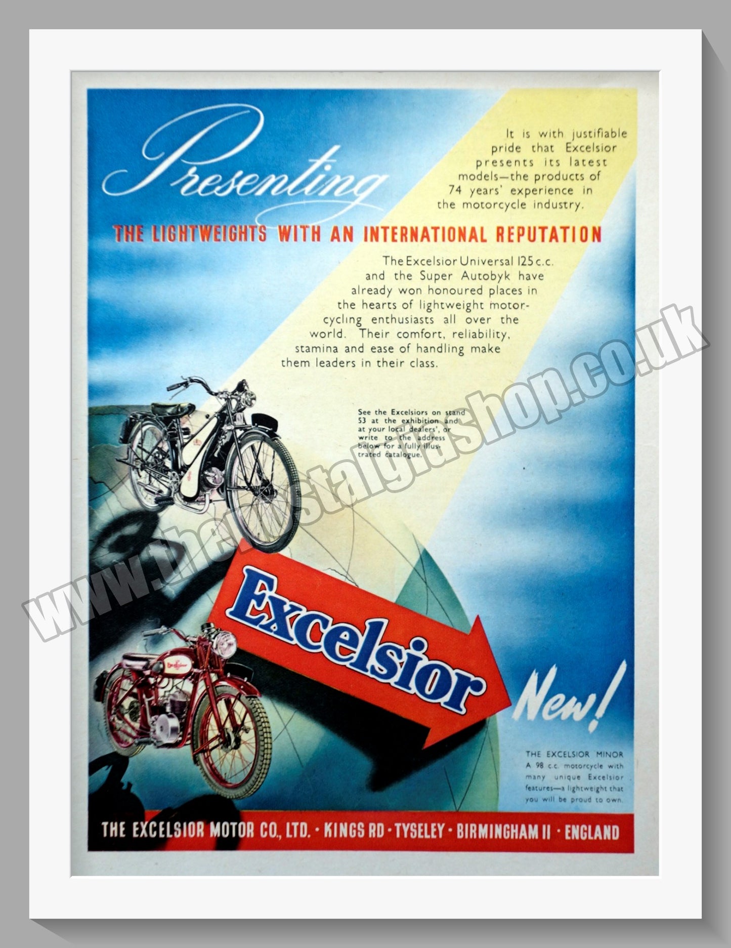 Excelsior Lightweight Motorcycles. Original Advert 1948 (ref AD58583)