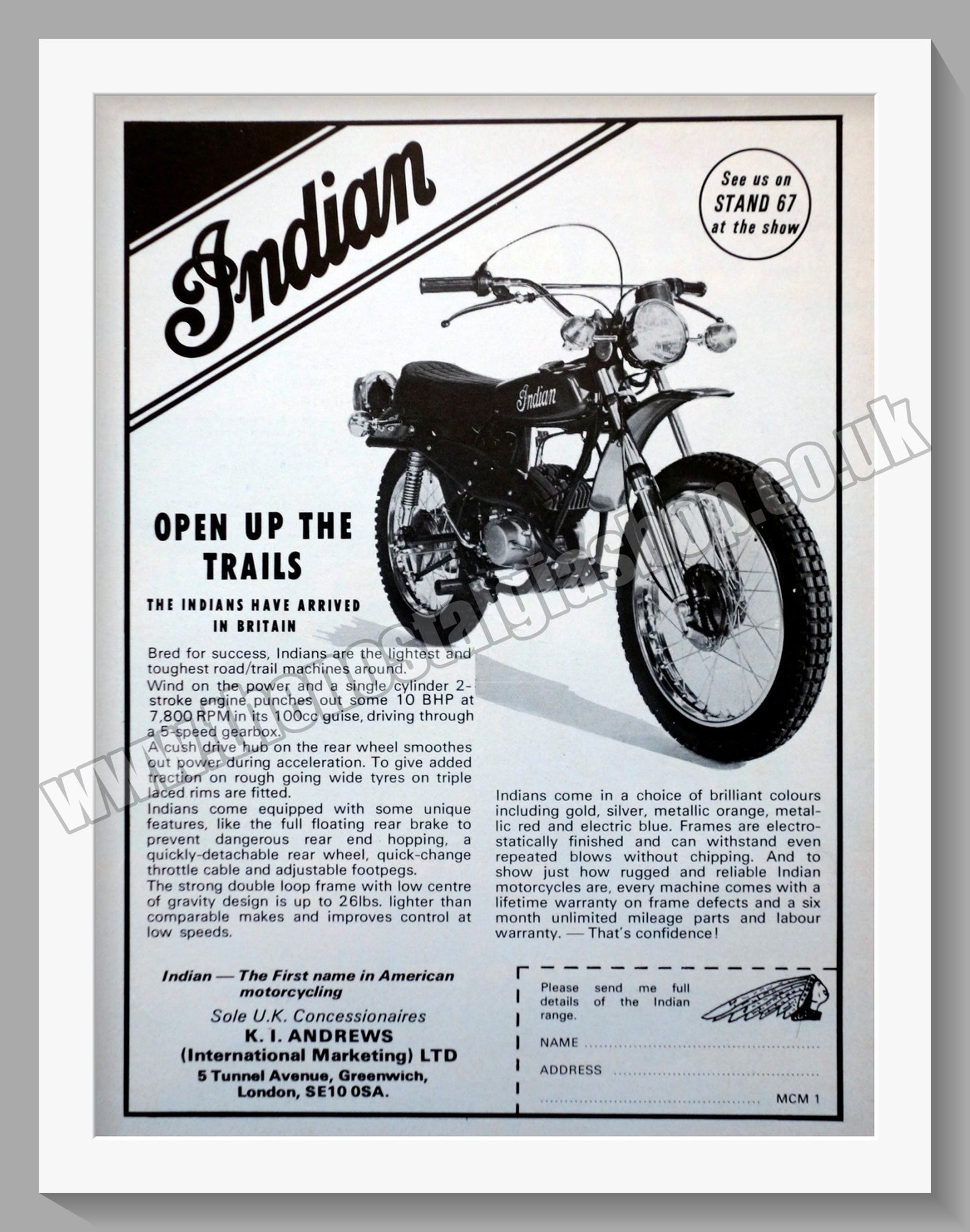 Indian Trail Motorcycles original advert 1975 (ref AD58588)