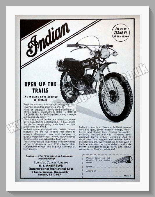 Indian Trail Motorcycles original advert 1975 (ref AD58588)