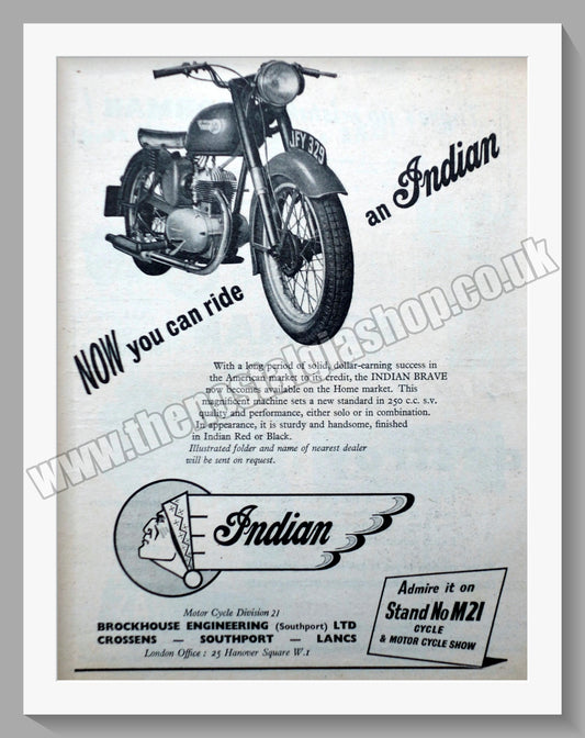 Indian Brave 250cc. Original advert 1953 (ref AD1249)