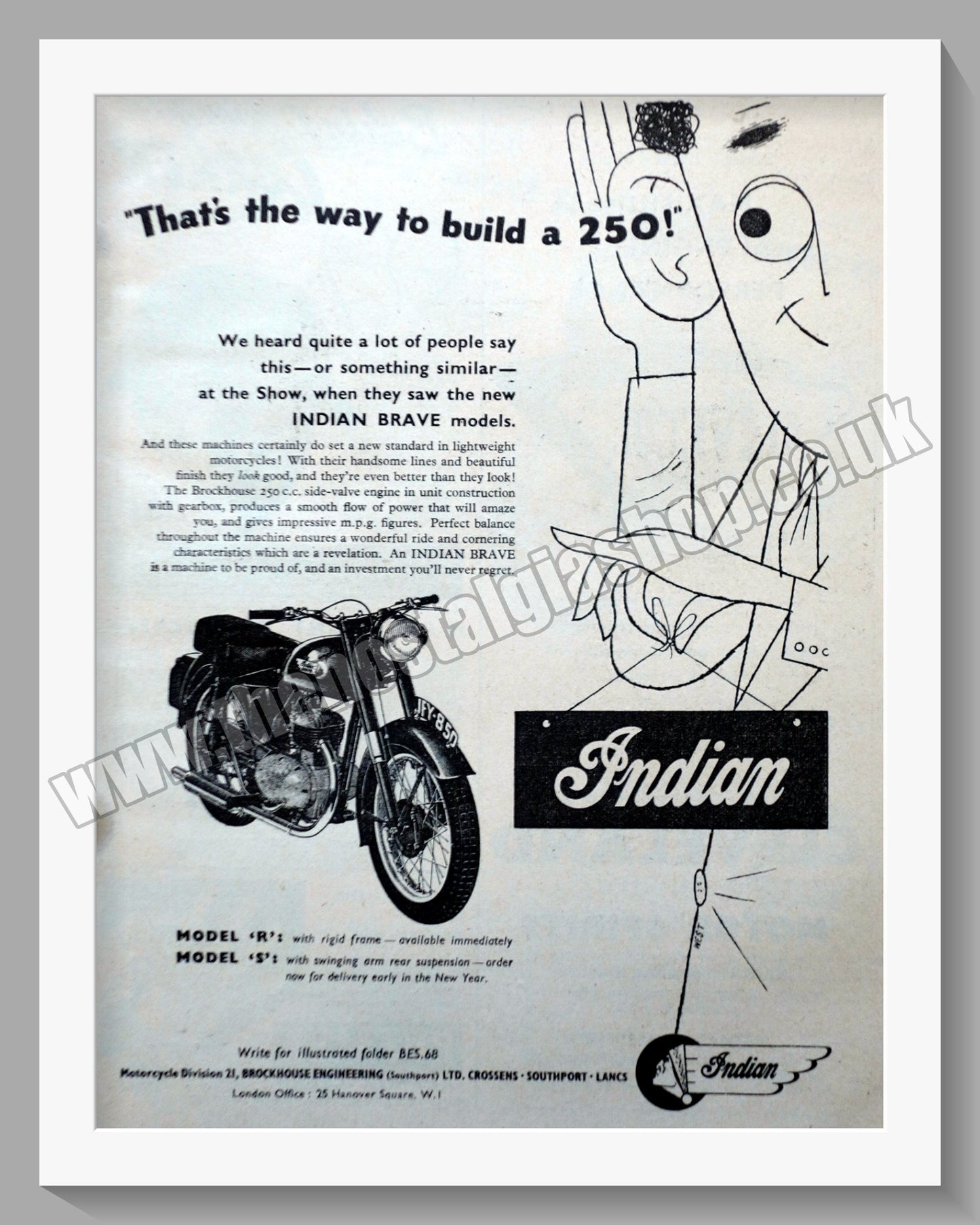 Indian Brave Motorcycles original advert 1953 (ref AD355)