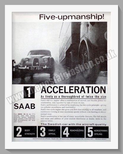 Saab. Five-Upmanship. Full Set of 5 Original Adverts 1962 (ref AD58587)