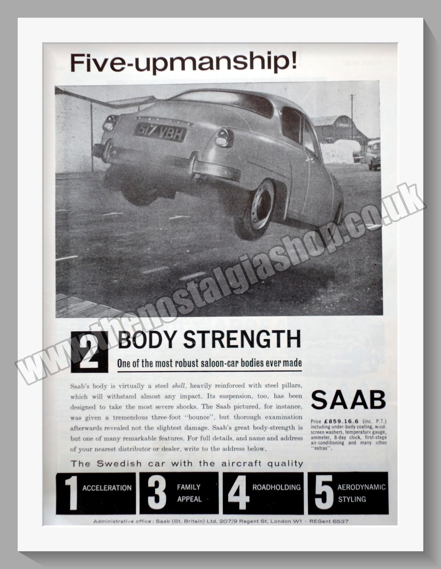 Saab. Five-Upmanship. Full Set of 5 Original Adverts 1962 (ref AD58587)