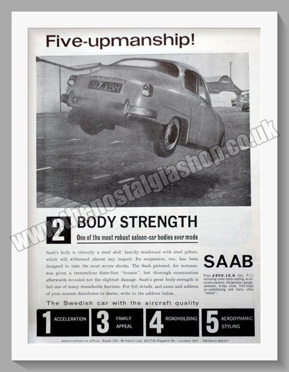 Saab. Five-Upmanship. Full Set of 5 Original Adverts 1962 (ref AD58587)