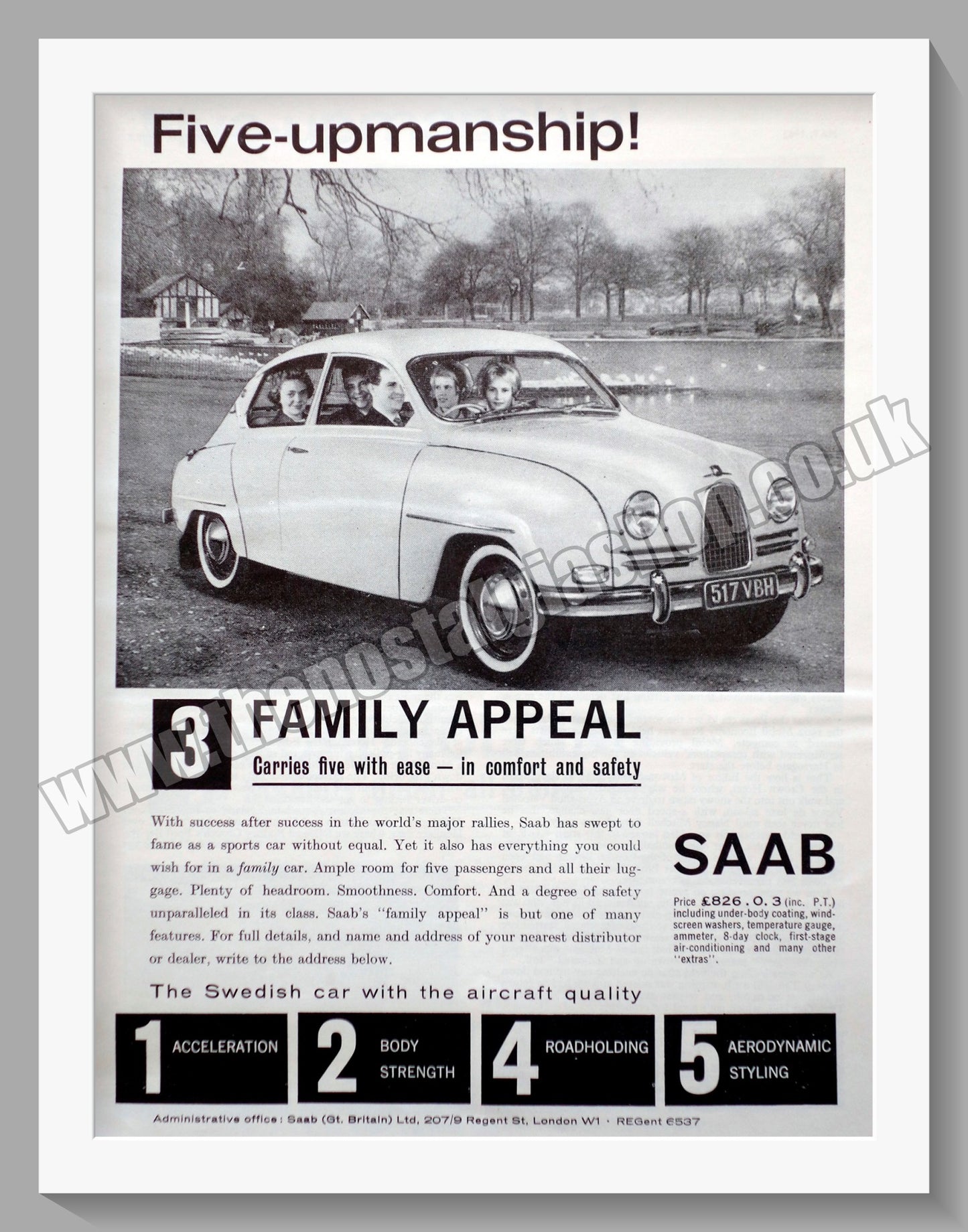 Saab. Five-Upmanship. Full Set of 5 Original Adverts 1962 (ref AD58587)