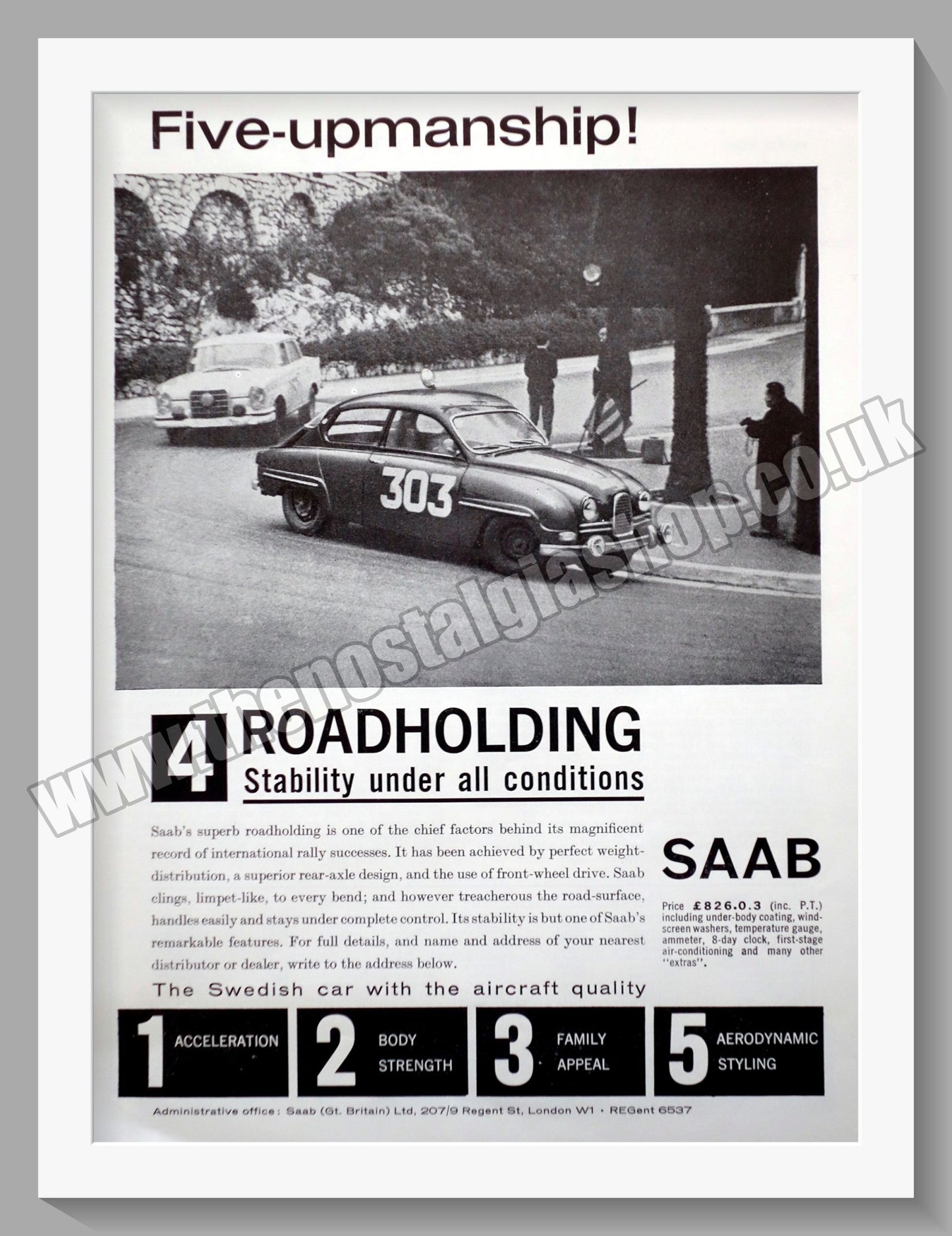 Saab. Five-Upmanship. Full Set of 5 Original Adverts 1962 (ref AD58587)