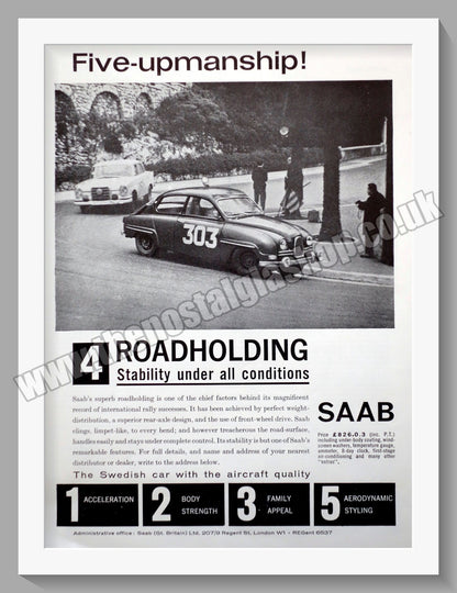 Saab. Five-Upmanship. Full Set of 5 Original Adverts 1962 (ref AD58587)