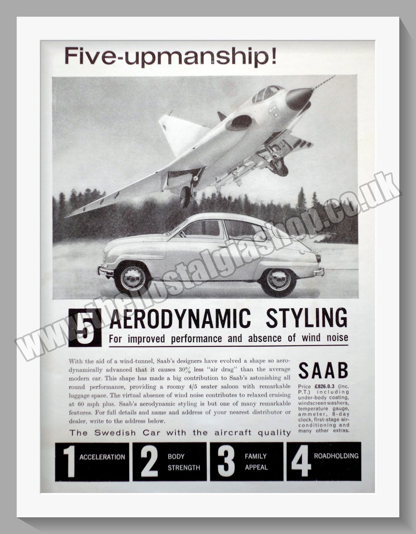 Saab. Five-Upmanship. Full Set of 5 Original Adverts 1962 (ref AD58587)