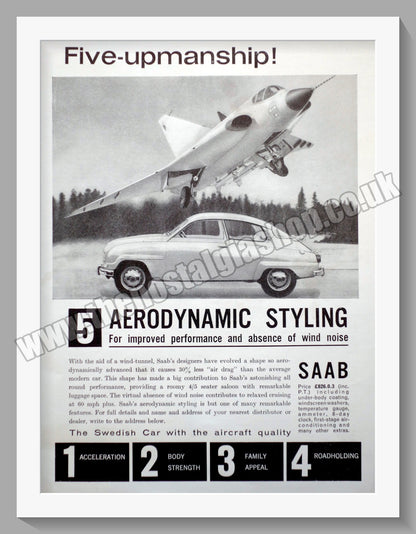 Saab. Five-Upmanship. Full Set of 5 Original Adverts 1962 (ref AD58587)