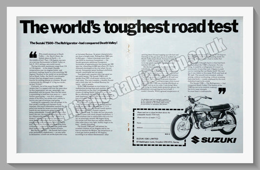 Suzuki T500 Motorcycle. Original advert 1974 (ref AD58813)