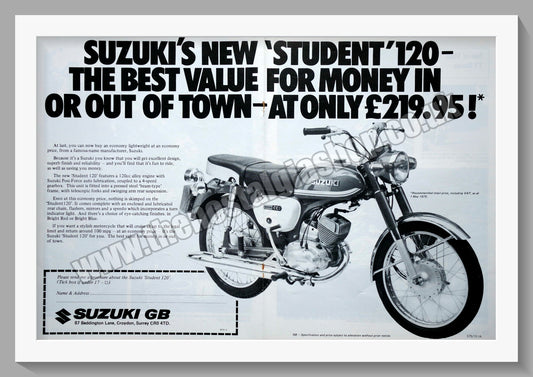 Suzuki Student 120 Motorcycle. Original advert 1975 (ref AD58816)