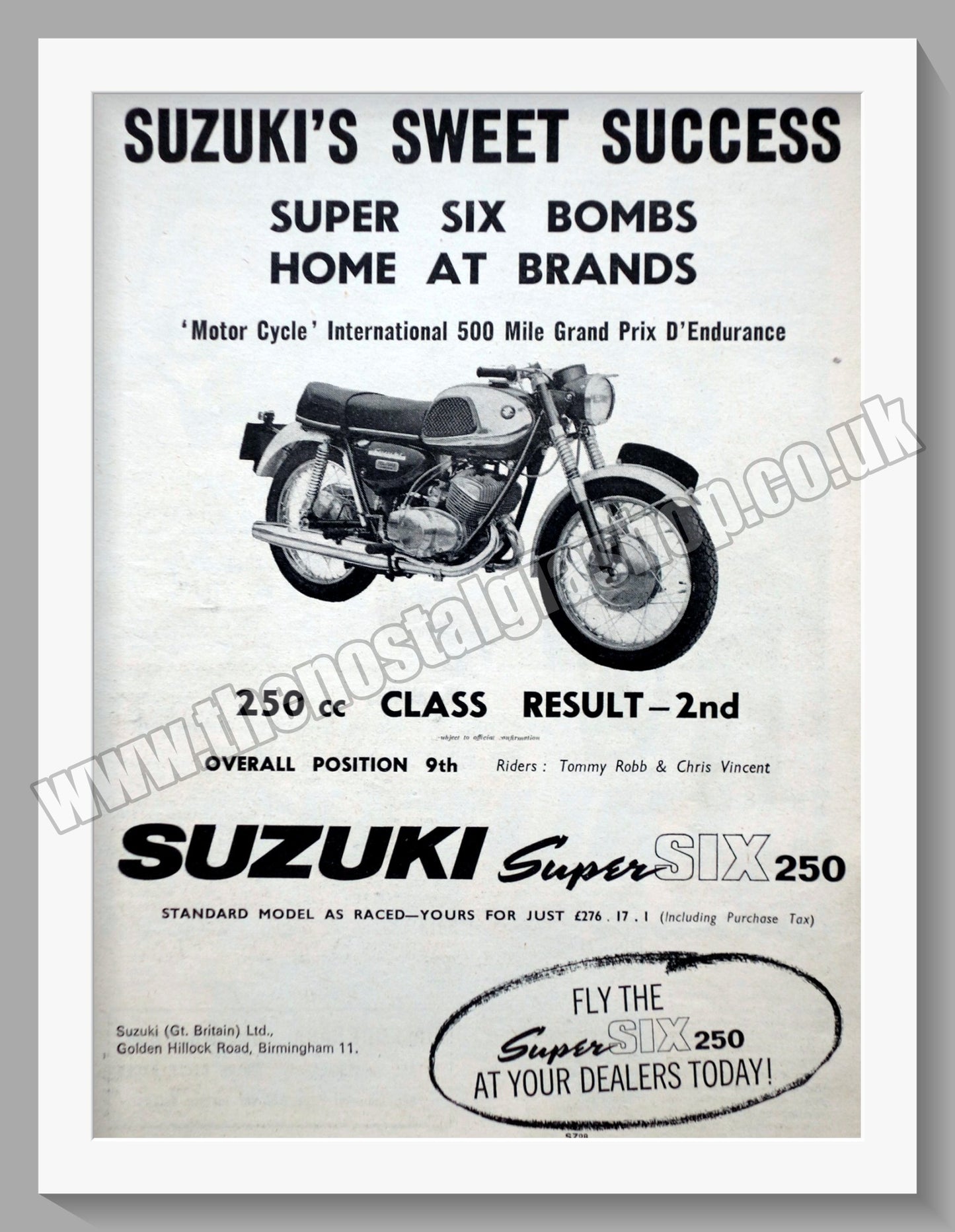 Suzuki Super Six 250 Motorcycle. Original advert 1966 (ref AD58668)