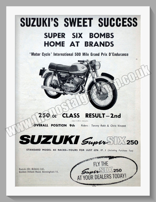 Suzuki Super Six 250 Motorcycle. Original advert 1966 (ref AD58668)