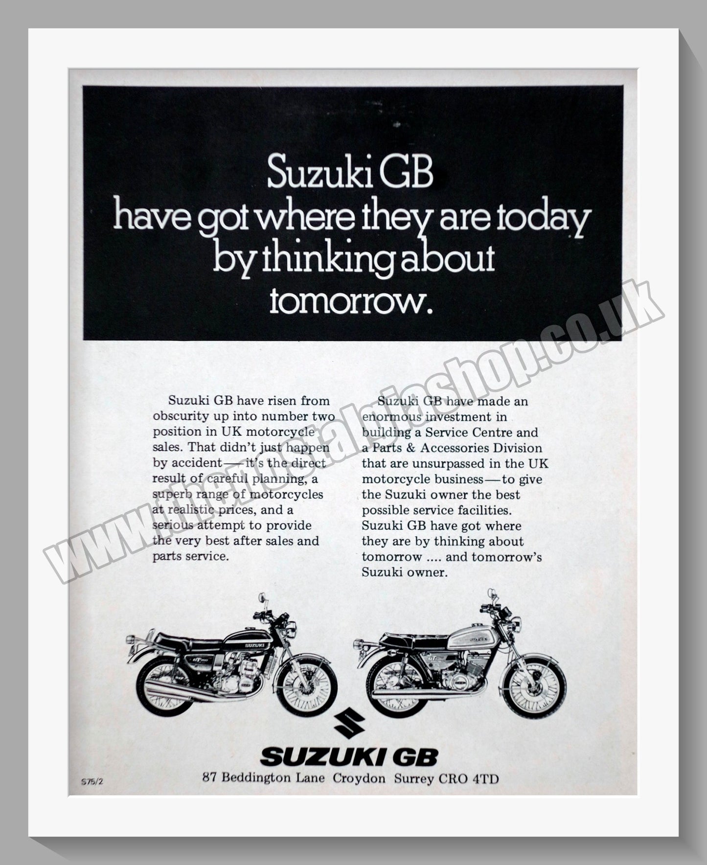 Suzuki Motorcycles. Original advert 1975 (ref AD58677)
