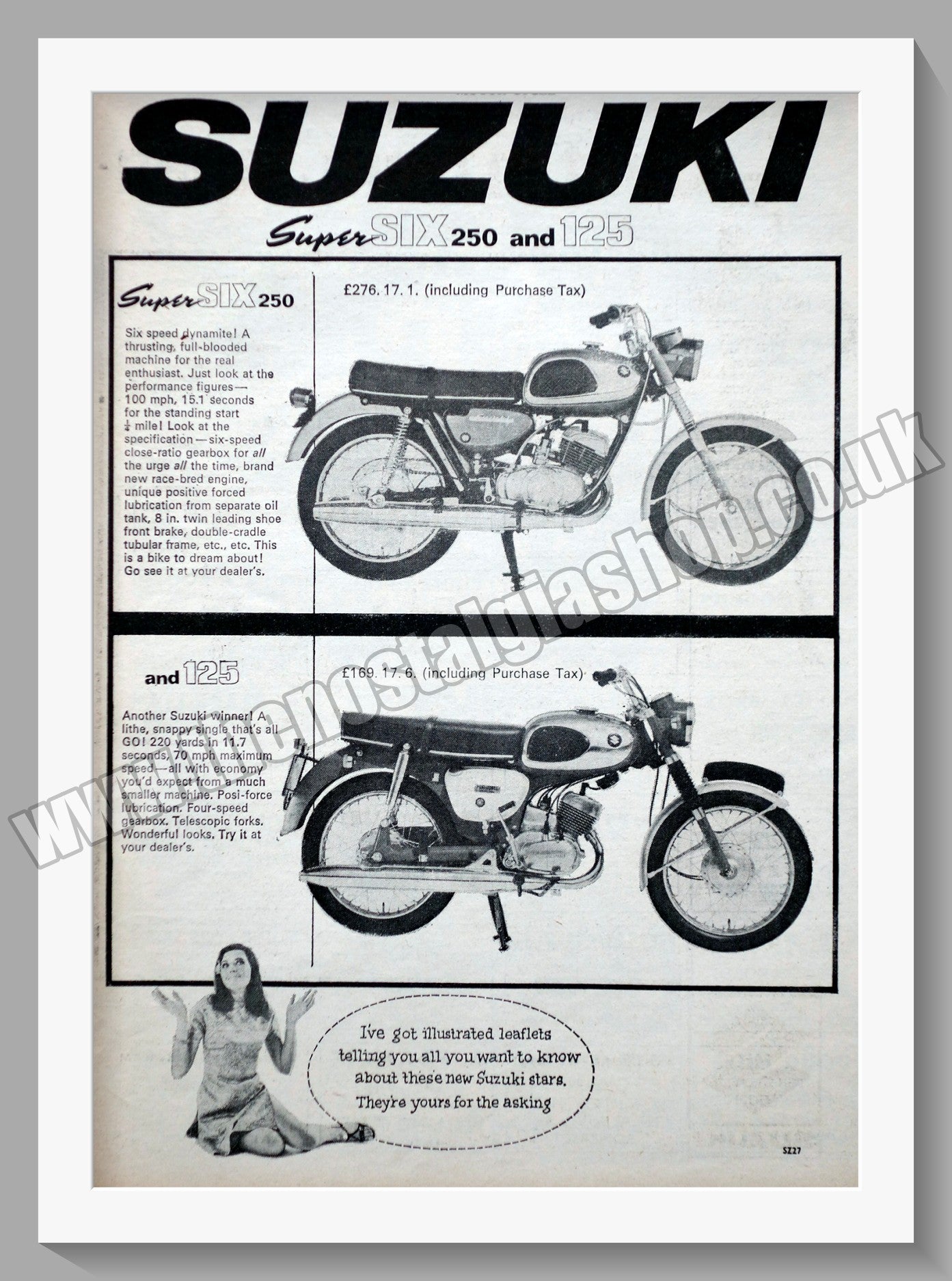 Suzuki Super Six 250 and 125 Motorcycles. Original advert 1966 (ref AD58751)