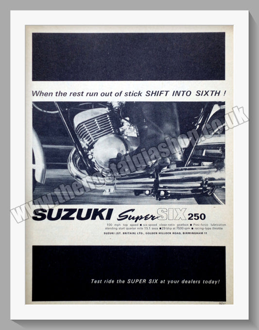 Suzuki Super Six 250 Motorcycle. Original advert 1966 (ref AD58756)