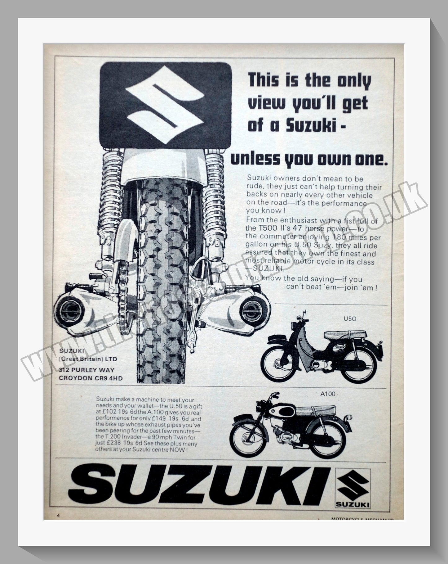 Suzuki Motorcycles. Original advert 1970 (ref AD58761)