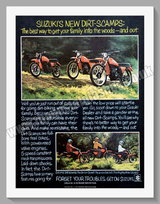 Suzuki Trail Motorcycles, PE250. Original advert 1977 (ref AD58830)
