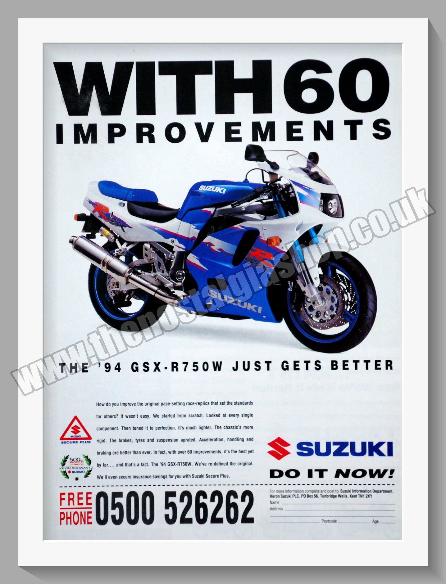 Suzuki GSX R750W Motorcycle. Original advert 1994 (ref AD58774)