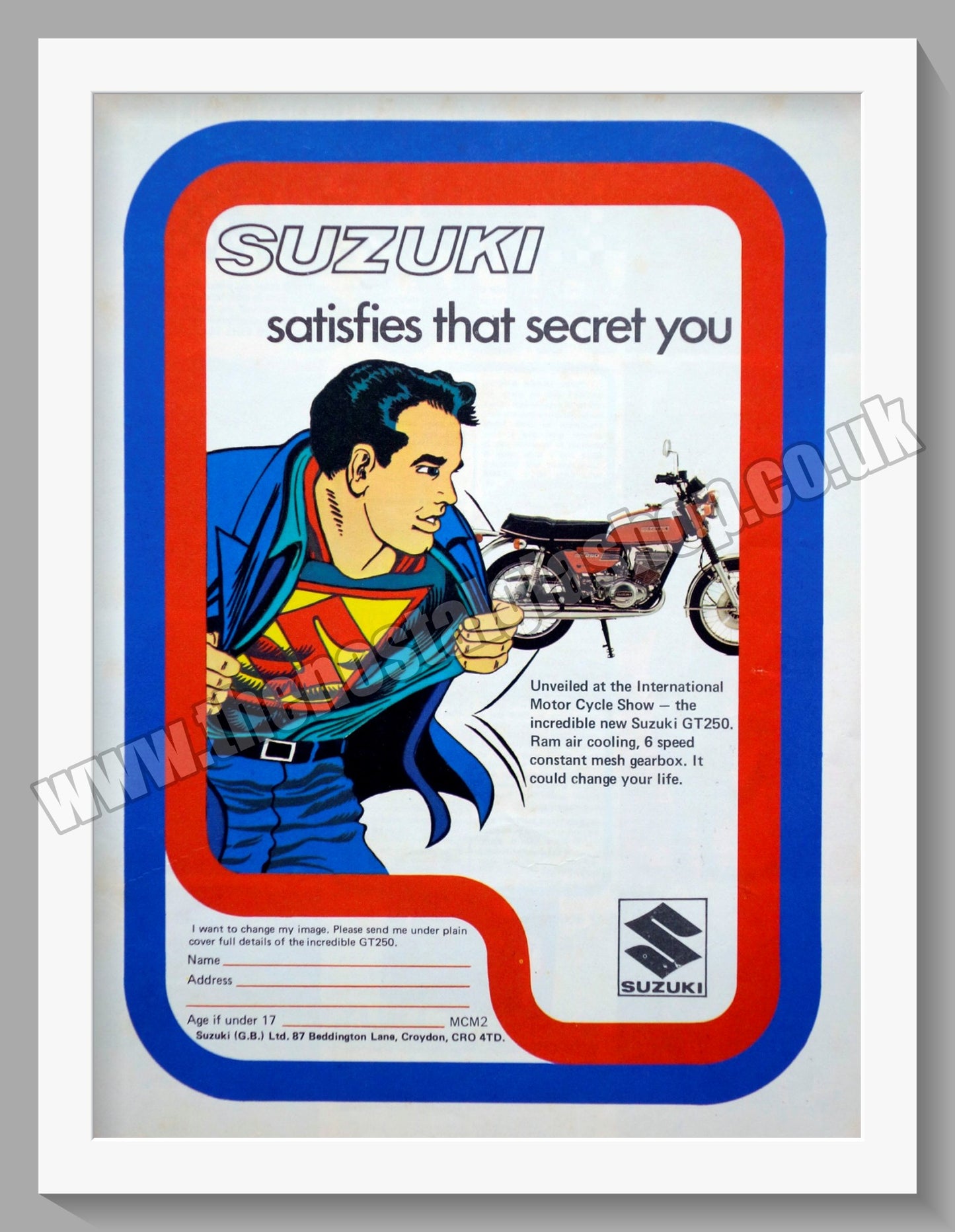 Suzuki GT 250. Original advert 1973 (ref AD58798)