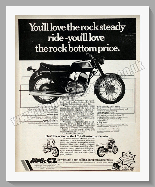 Jawa CZ 350 Motorcycle. 1977 Original advert (ref AD58904)