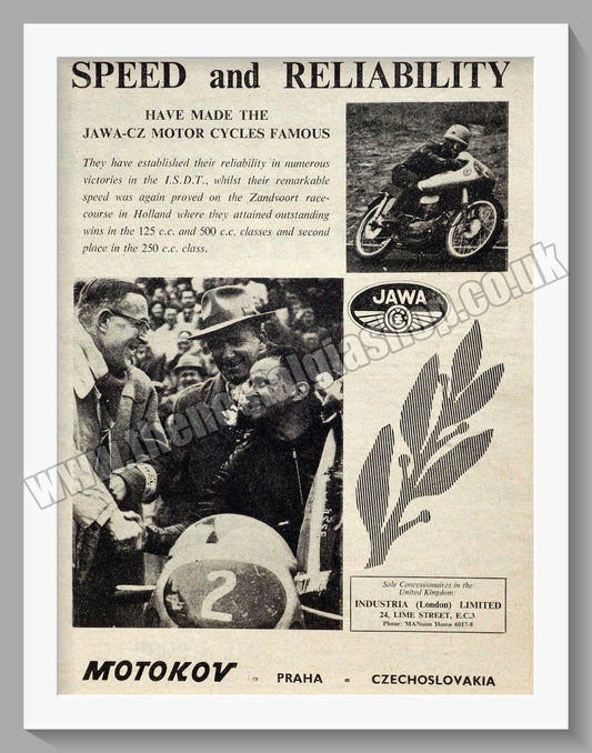 Jawa CZ Motorcycles. 1954 Original advert (ref AD58912)
