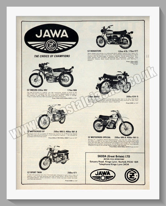 Jawa CZ Motorcycles. 1975 Original advert (ref AD58927)
