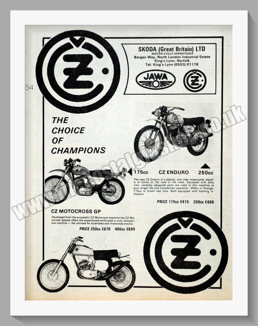 Jawa CZ Motorcycles. 1976 Original advert (ref AD58931)