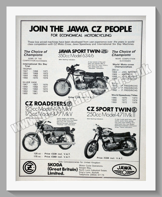 Jawa CZ Motorcycles. 1976 Original advert (ref AD58935)