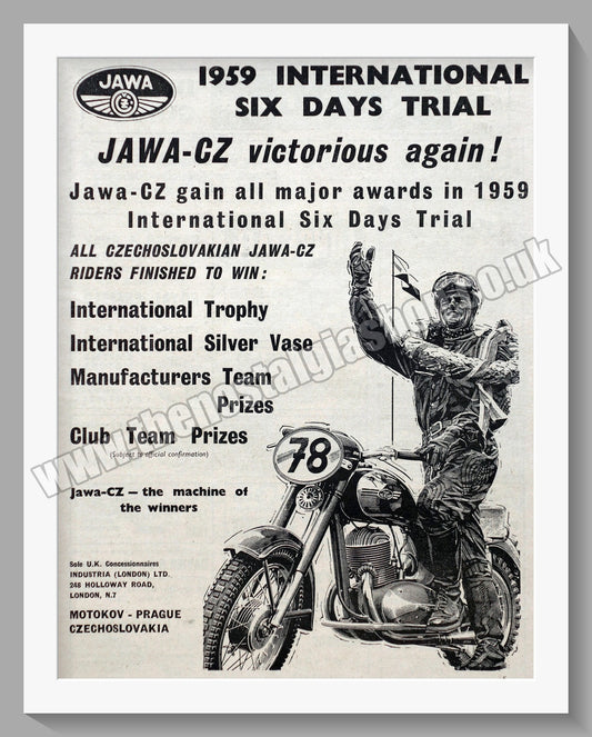 Jawa CZ Motorcycles. Six Day Trials Wins 1959 Original advert (ref AD58937)