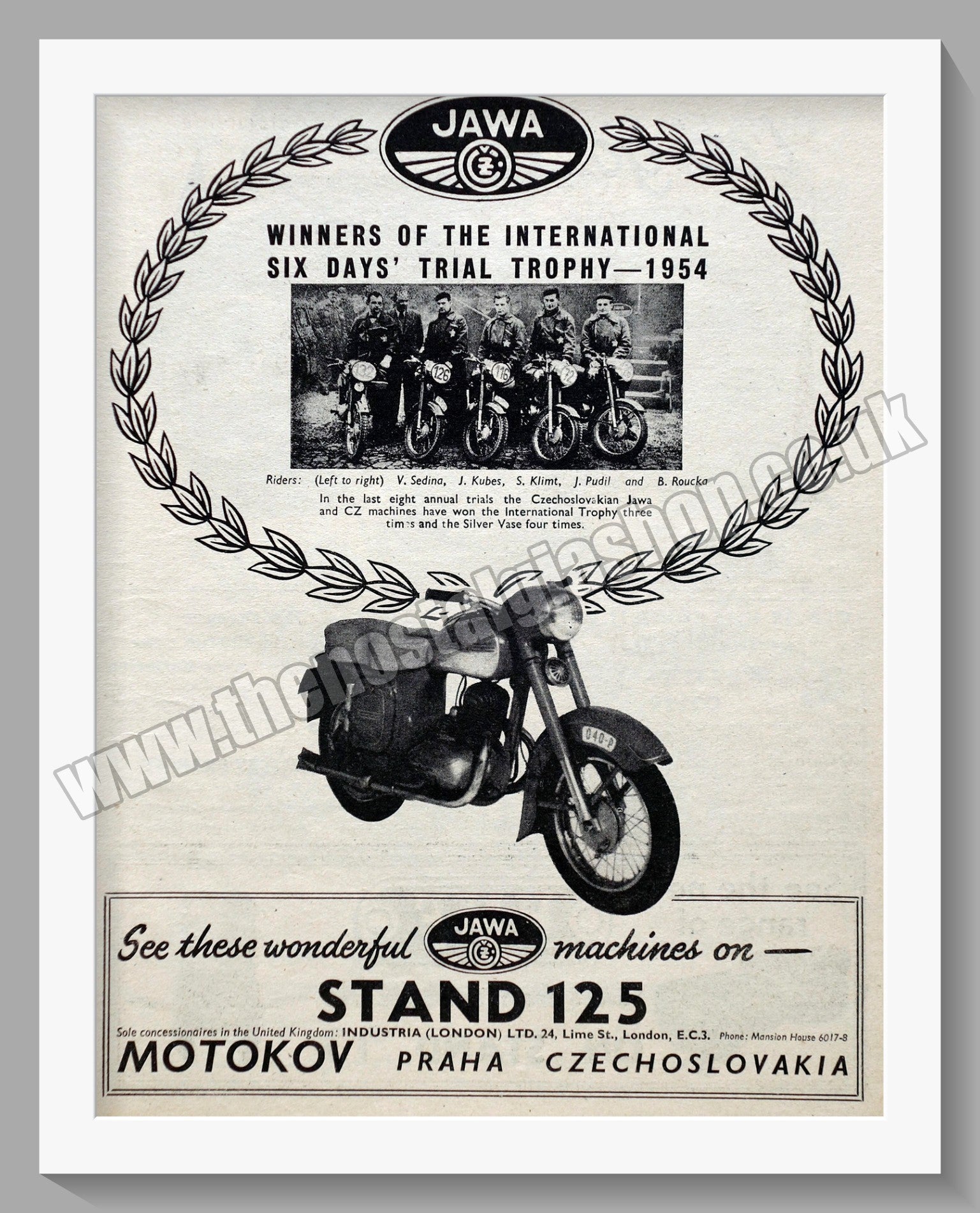 Jawa CZ Motorcycles. Six Day Trials Wins 1954 Original advert (ref AD5 ...