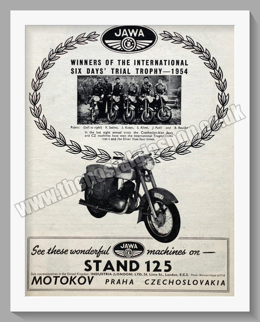 Jawa CZ Motorcycles. Six Day Trials Wins 1954 Original advert (ref AD58940)